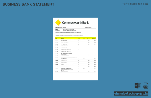 Commonwealth Bank Firmenkontoauszug – Beispielansicht (Word und PDF)